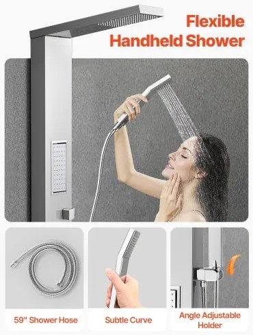 VEVOR Shower Panel Tower System Stainless Steel Column Rainfall Head Massage Jet