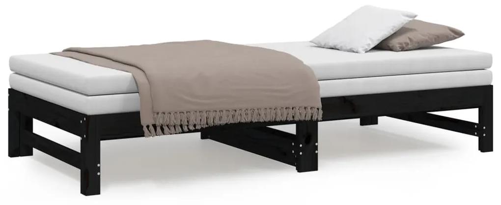 vidaXL Καναπές Κρεβάτι Συρόμενος Μαύρος 2x(75x190) εκ. από Μασίφ Πεύκο
