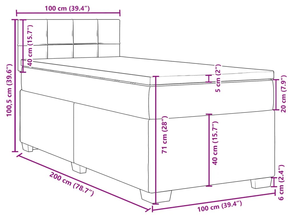 Κρεβάτι Boxspring με Στρώμα Σκούρο Καφέ 100x200 εκ. Υφασμάτινο - Καφέ