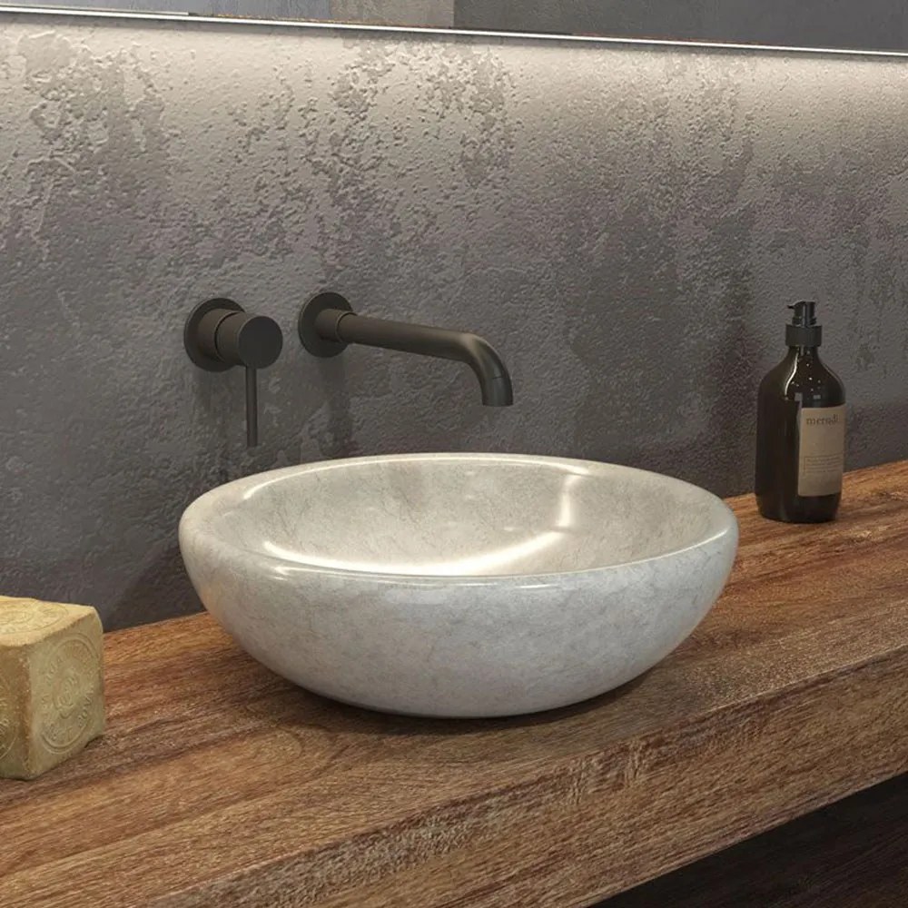 Νιπτήρας Επικαθήμενος Πέτρινος Sora Cream Φ40x12cm Karag Πέτρα