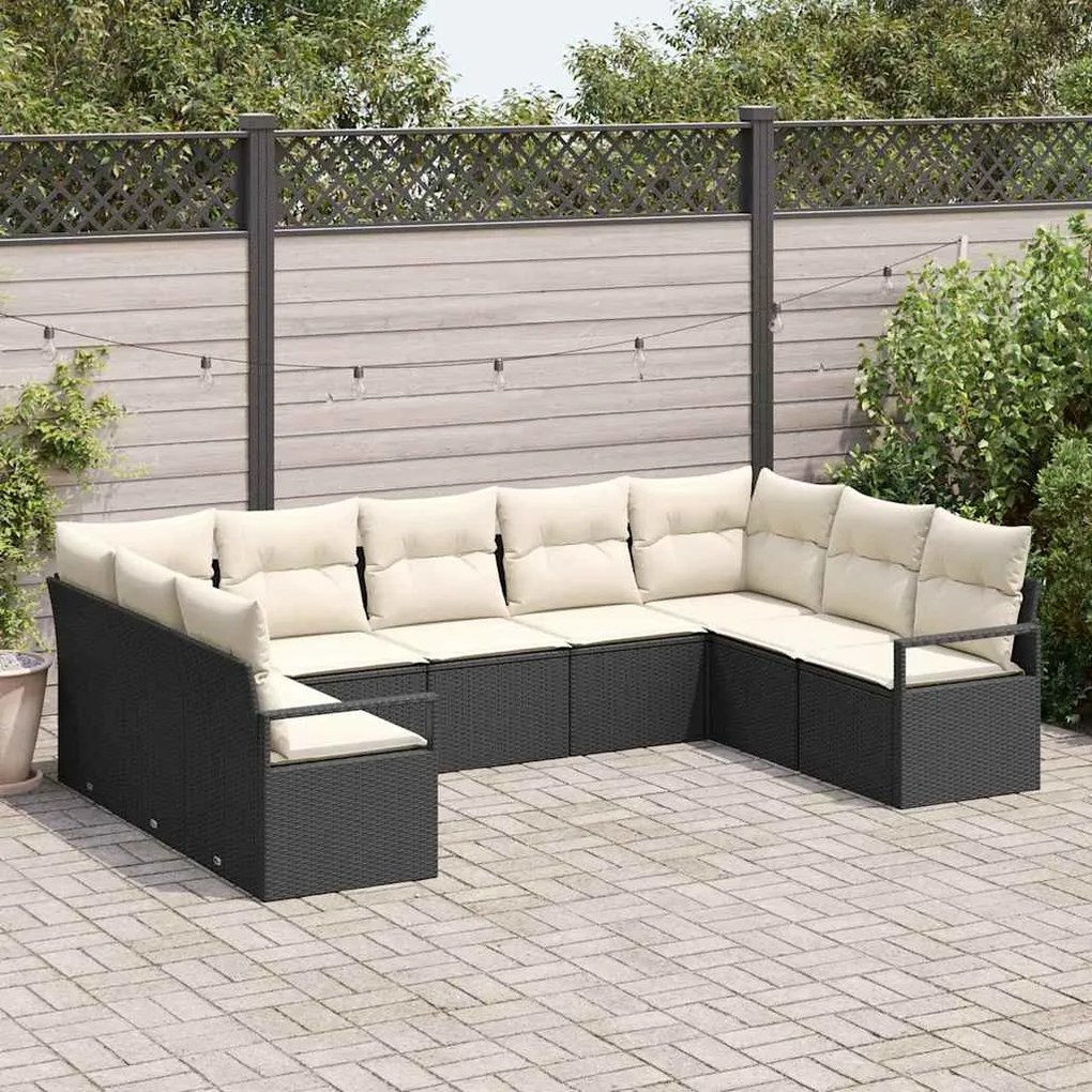 vidaXL Σετ Καναπέ Κήπου 9 pcs Μαύρο Πολυ ράταν