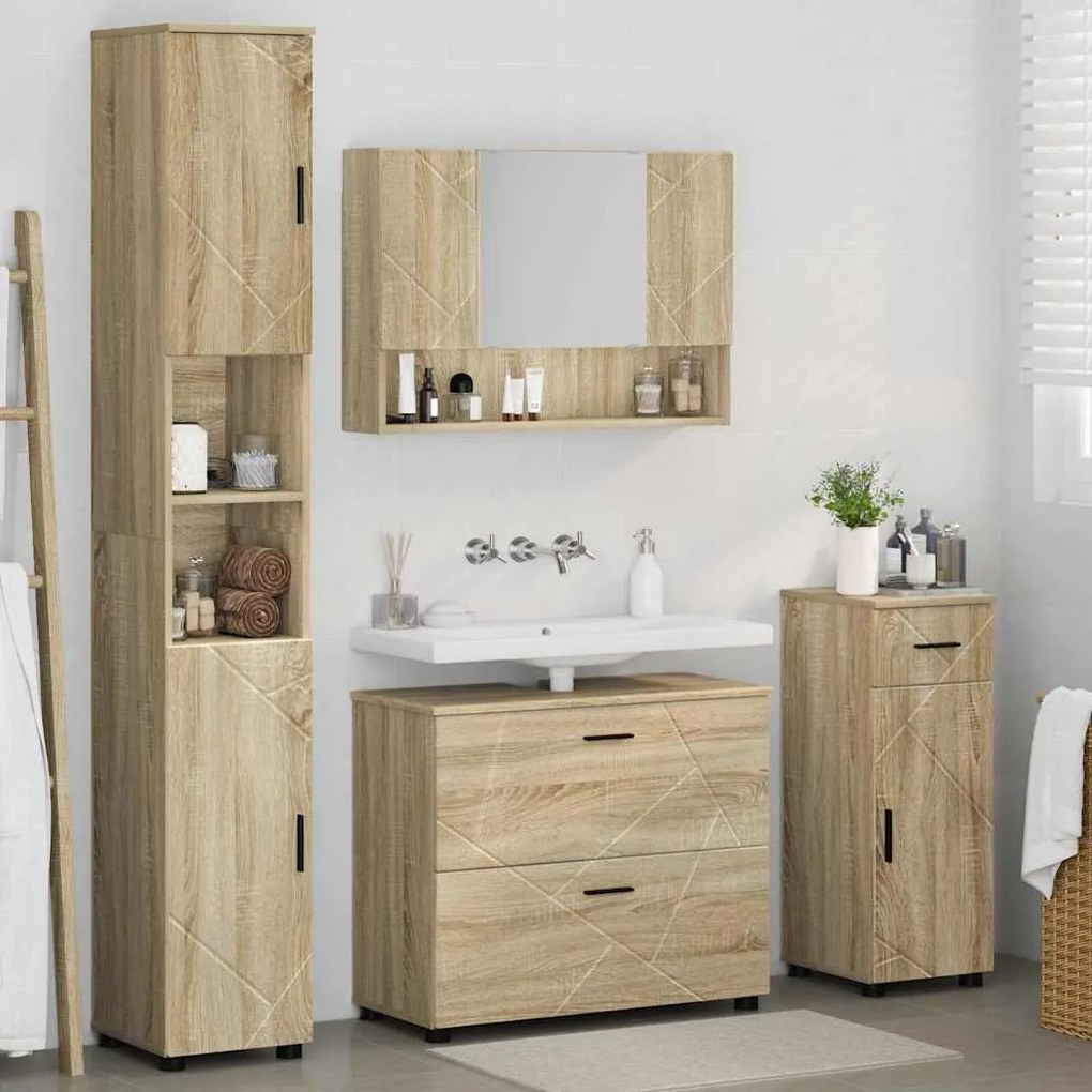 vidaXL Σετ Επίπλων Μπάνιου με ράφι 4 pcs Sonoma Δρυς 30 x 35 x 192 εκ.
