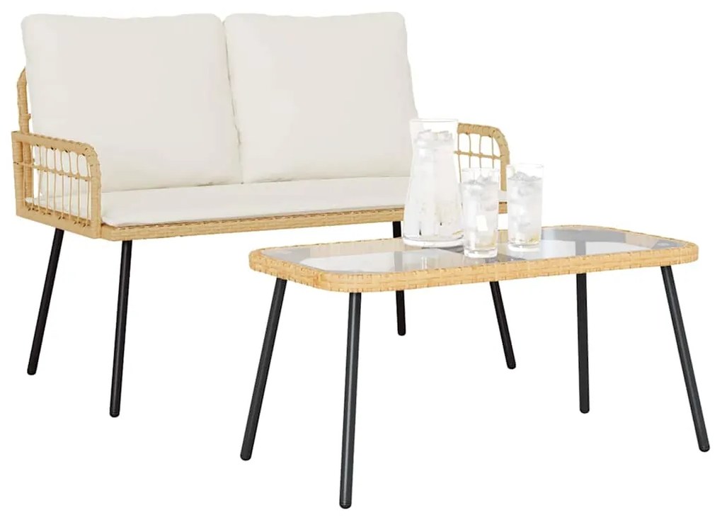 vidaXL Σέτ φαγητού για κήπο με μαξιλάρι 2 pcs Φυσικό συνθετικό ρατάν