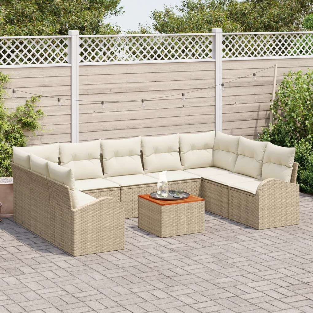 vidaXL Σετ καναπέ κήπου 10 pcs Beige, λευκό Μεγάλο Ψάθα και ύφασμα
