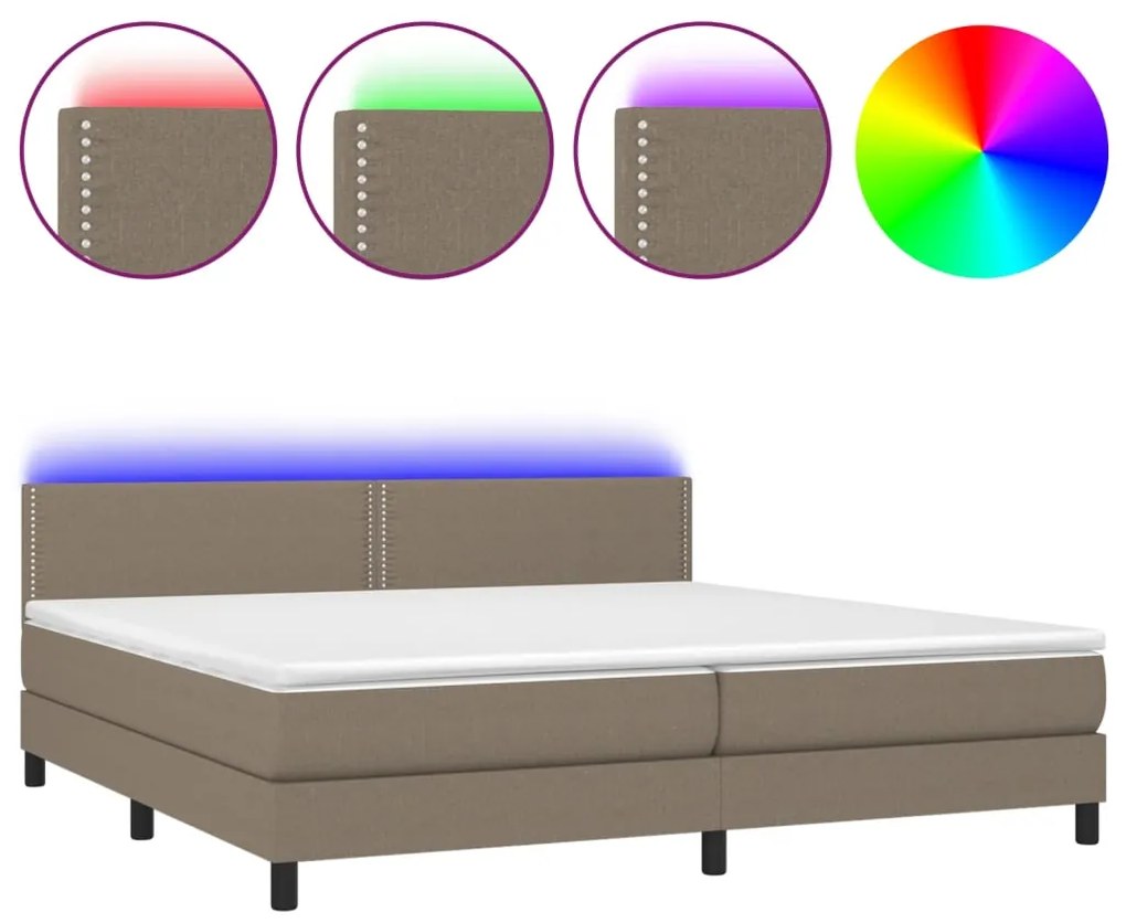 vidaXL Κρεβάτι Boxspring με Στρώμα & LED Taupe 200x200 εκ. Υφασμάτινο