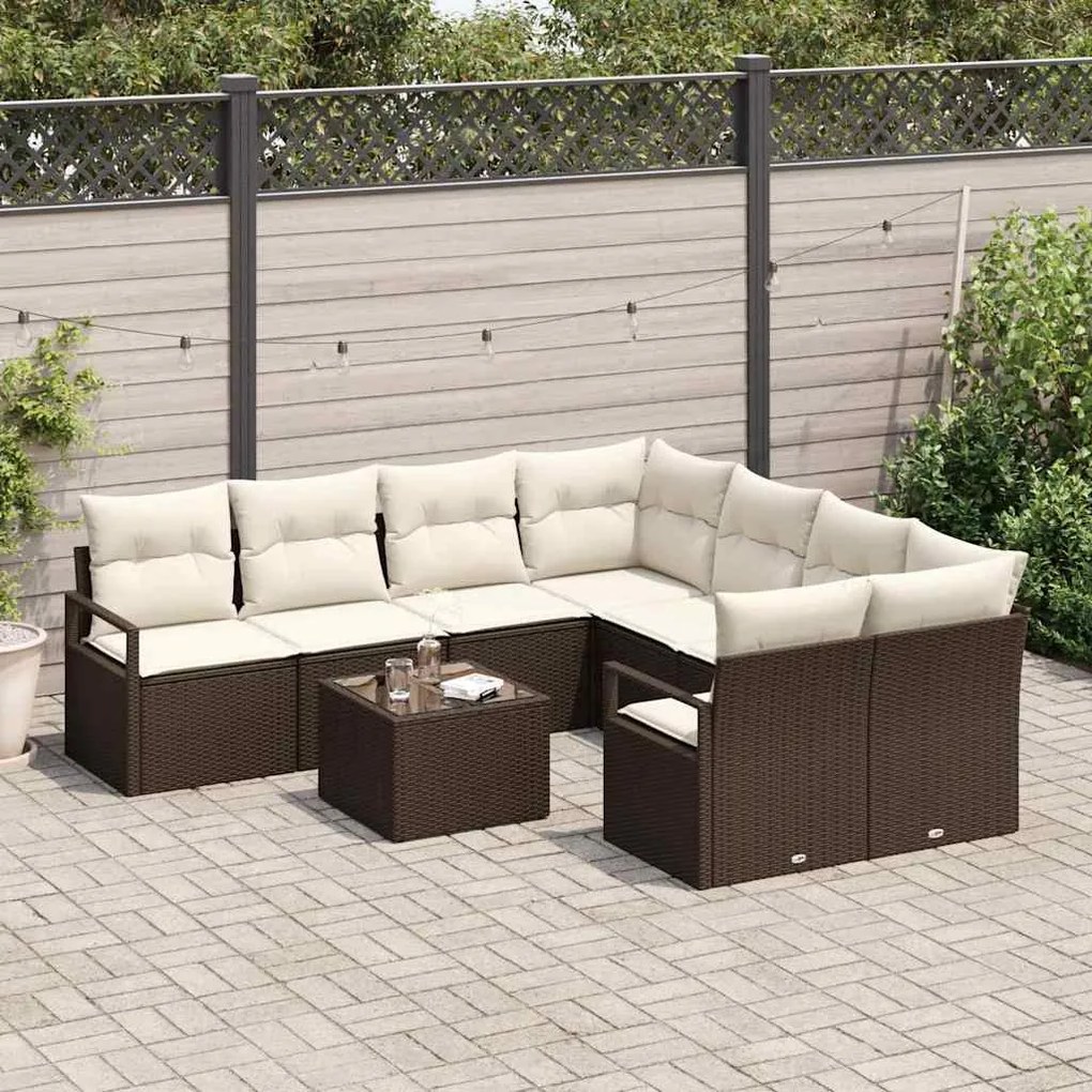 vidaXL Σετ Καναπέ Κήπου 9 pcs Καφέ, Κρέμα 55 x 55 x 37 εκ