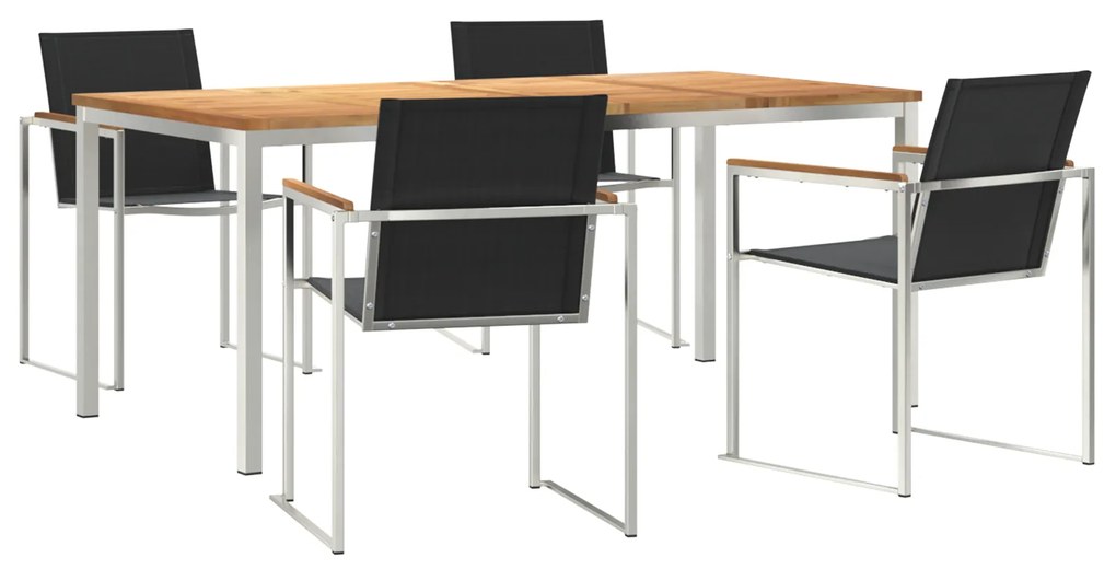 vidaXL set τραπεζαρίας κήπου 5 τμχ από ξύλο teak και ανοξείδωτο χάλυβα