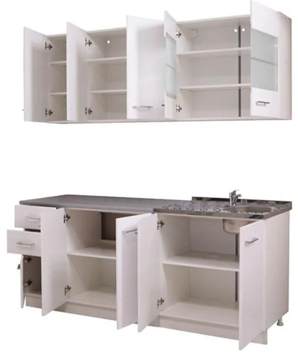 Σύνθεση Κουζίνας Diva 200 Λευκή - Λευκή Λάκα 200x60x200 εκ. 200x60x200 εκ.