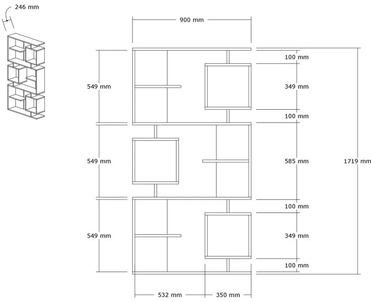 Βιβλιοθήκη Cubix pakoworld σε sonoma-ανθρακί απόχρωση 90x24,6x171,90εκ (1 τεμάχια)