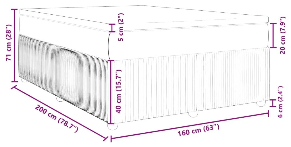 Κρεβάτι Boxspring με Στρώμα Ανοιχτό Γκρι 160x200 εκ. Βελούδινο - Γκρι