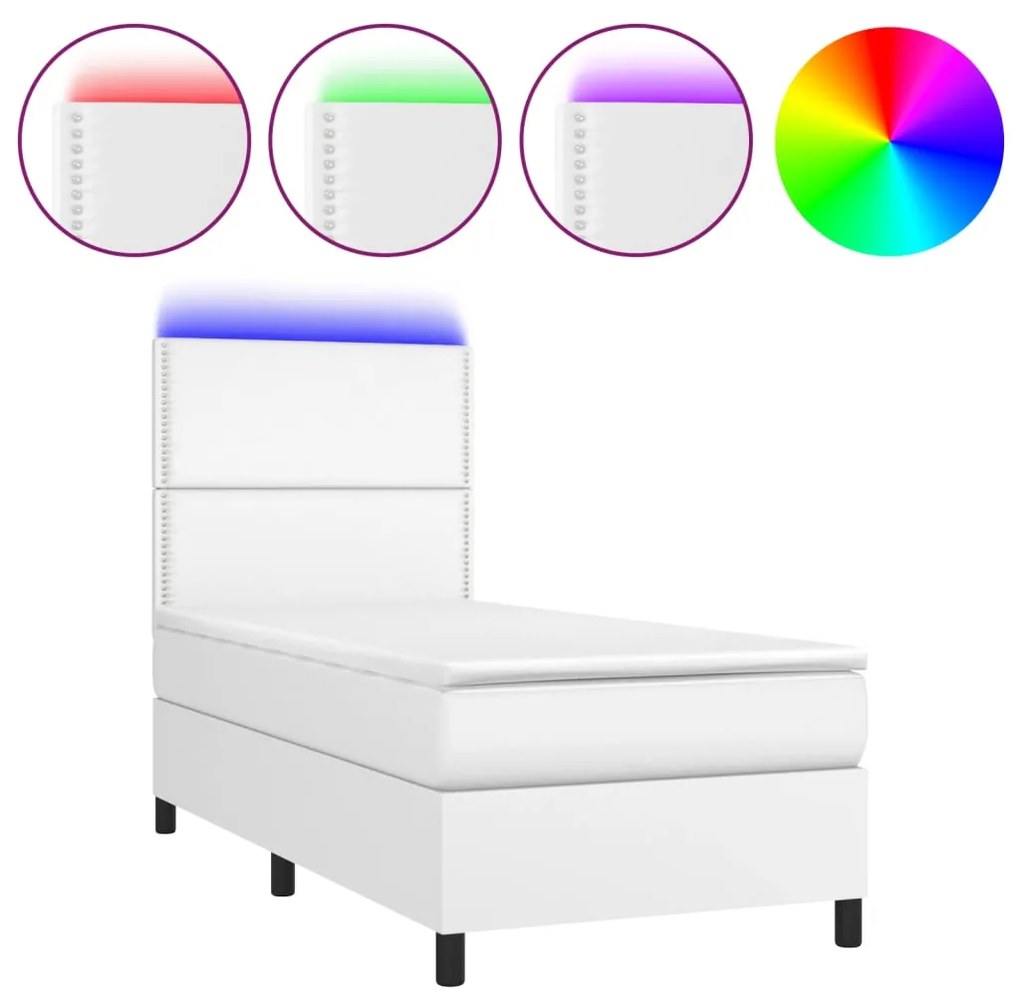 vidaXL Κρεβάτι Boxspring με Στρώμα & LED Λευκό 80x200 εκ. Συνθ. Δέρμα