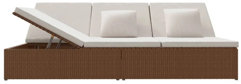 vidaXL Ξαπλώστρα - Καναπές Καφέ από Συνθετικό Ρατάν με Μαξιλάρια