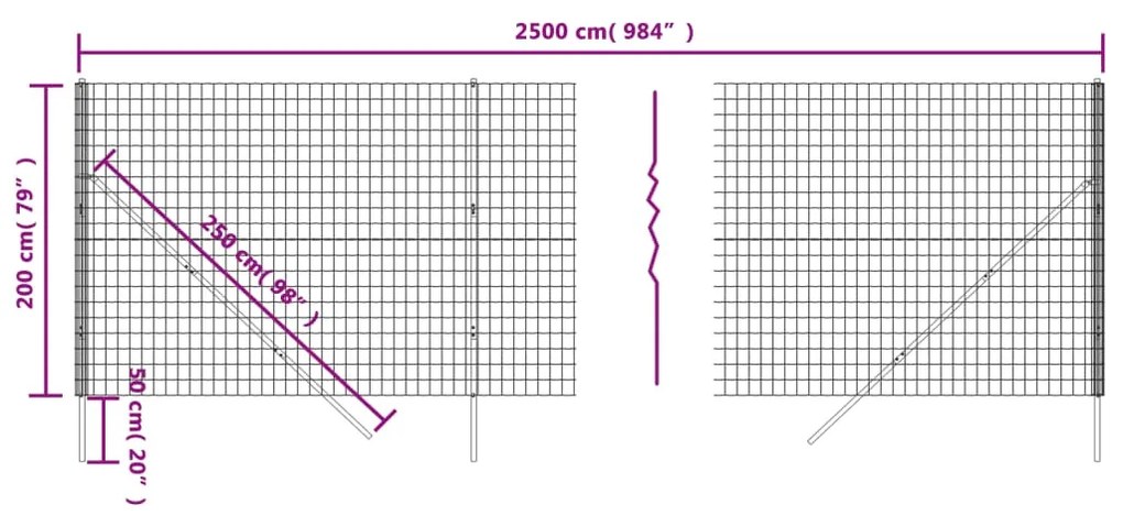 vidaXL Συρματόπλεγμα Περίφραξης Ανθρακί 2 x 25 μ. από Γαλβαν. Ατσάλι