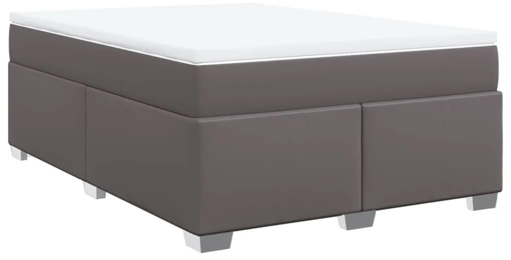 vidaXL Κρεβάτι Boxspring με Στρώμα Γκρι 140x190εκ. από Συνθετικό Δέρμα