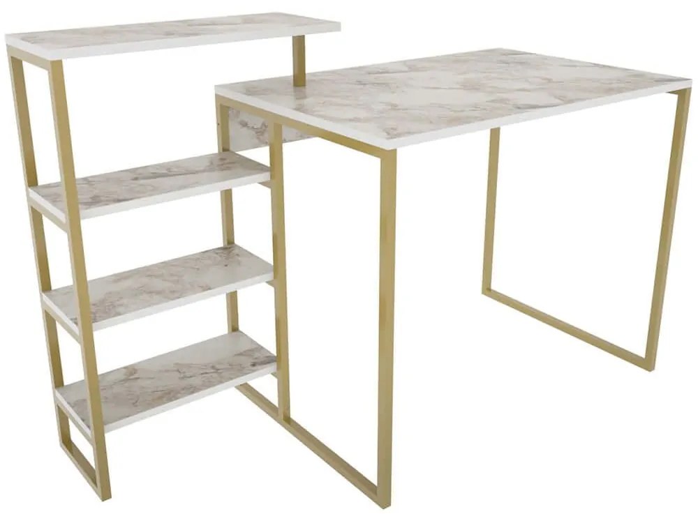 Γραφείο Rino 322RTC1307 133x60x76,8cm Marble Effect White-Gold