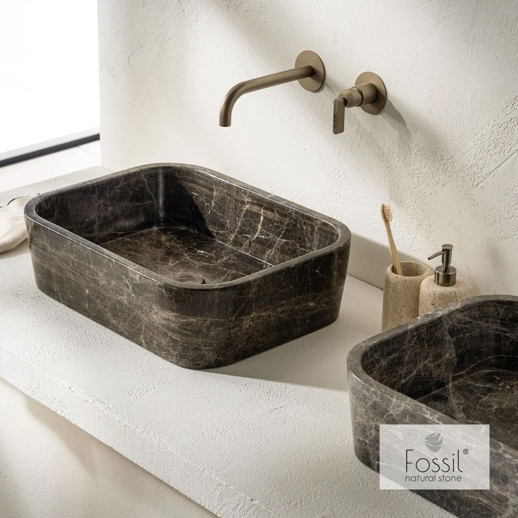 Fossil Gaia Emperador Dark Επιτραπέζιος Μαρμάρινος Νιπτήρας 60x38εκ