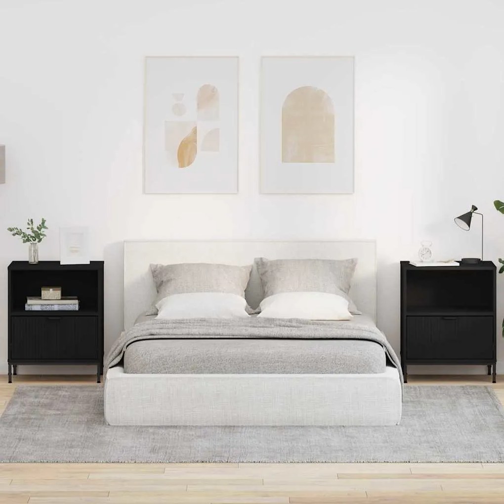 Κομοδίνα 2 pcs Μαύρο 49 x 36 x 61 εκ Επεξεργασμένο ξύλο