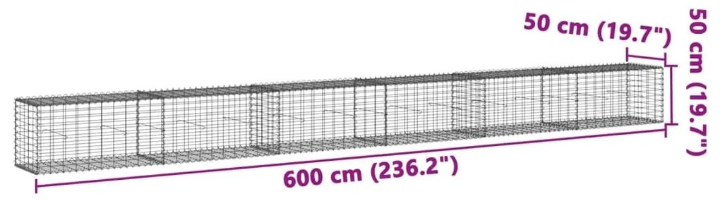 Συρματοκιβώτιο με Κάλυμμα 600x50x50 εκ. από Γαλβανισμένο Χάλυβα - Ασήμι