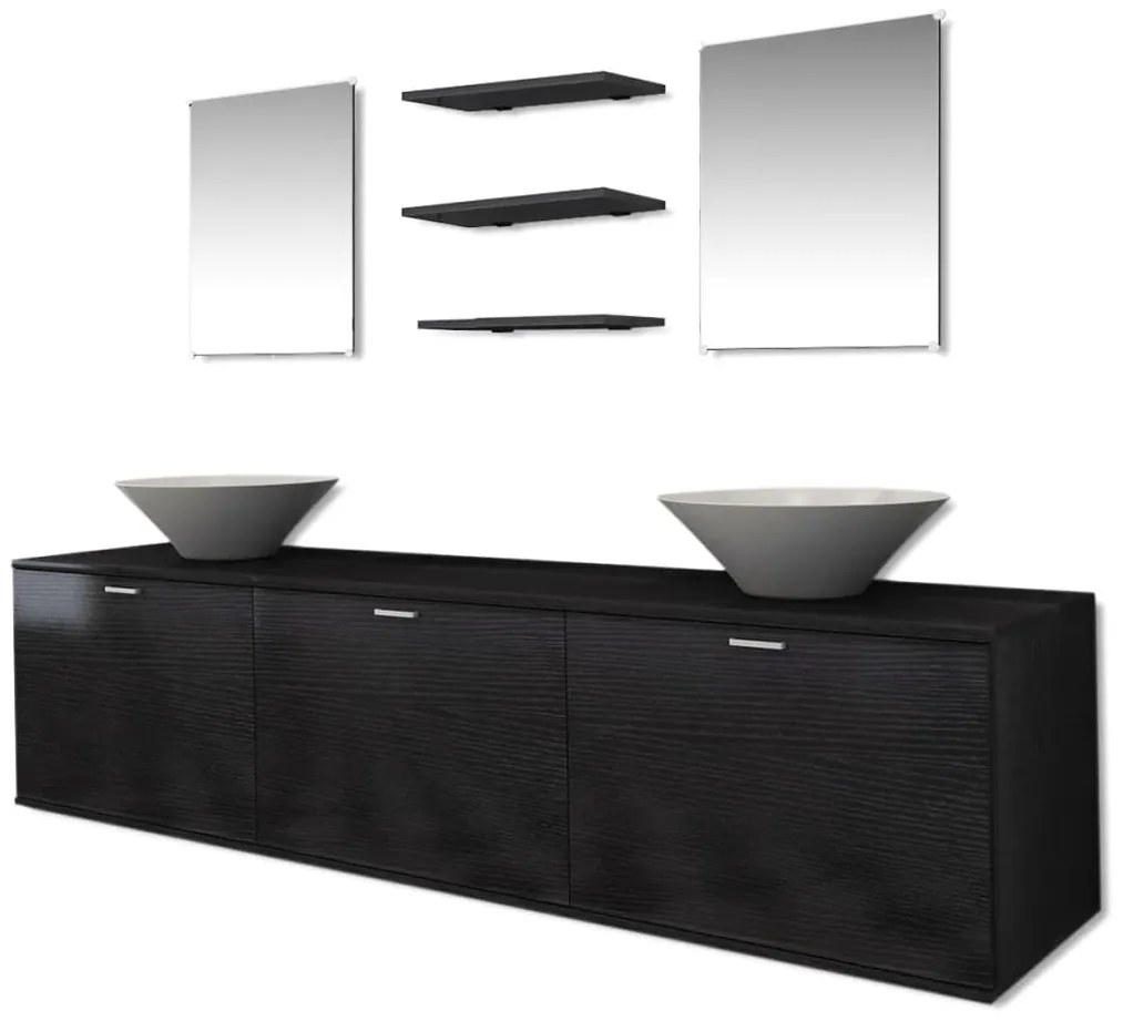 vidaXL Σύνθεση Μπάνιου με Νιπτήρες Σετ Εννέα Τεμαχίων Μαύρο