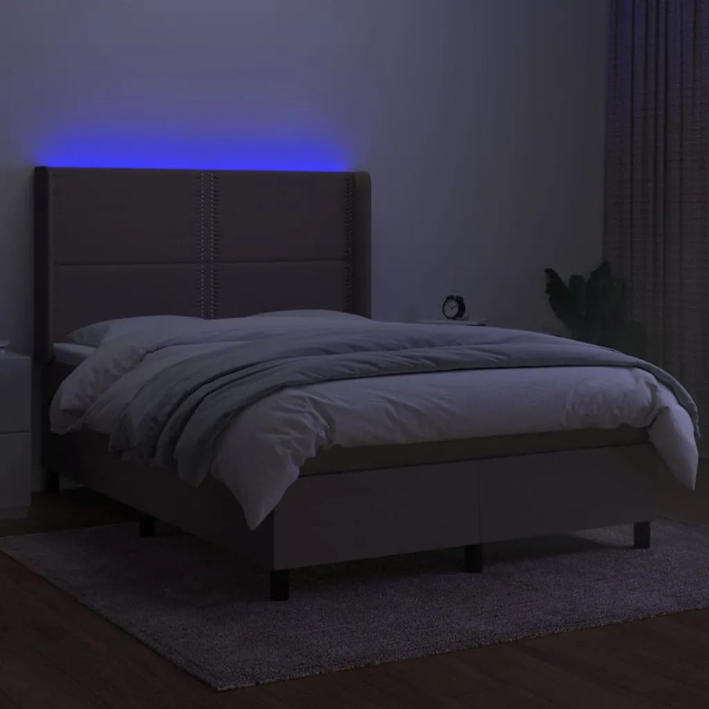 vidaXL Κρεβάτι Boxspring με Στρώμα & LED Taupe 140x190 εκ. Υφασμάτινο