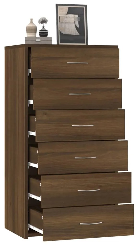 vidaXL Ντουλάπι με 6 Συρτάρια Καφέ Δρυς 50x34x96 εκ Επεξεργασμένο Ξύλο