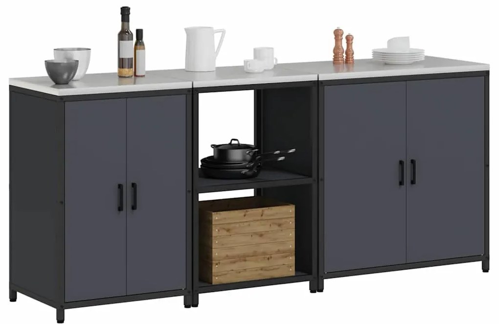 vidaXL Σετ Αποθήκευσης Κουζίνας με ράφι 3 pcs Ανθρακί 210 x 50 x 92 εκ