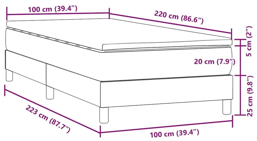 Box Spring Κρεβάτι με στρώμα Μαύρο 100x220 εκ. Βελούδινο - Μαύρο