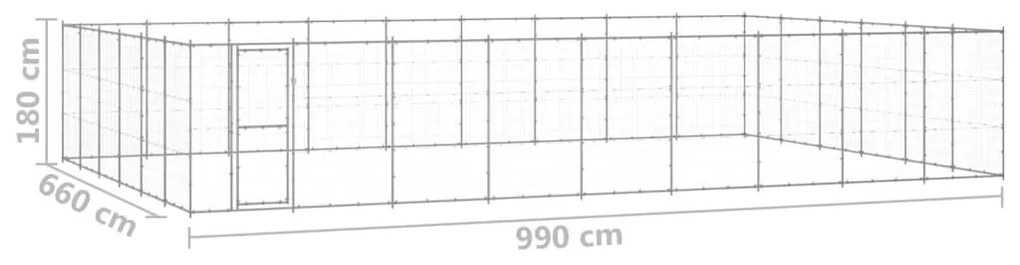 Κλουβί Σκύλου Εξωτερικού Χώρου 65,34 μ² από Γαλβανισμένο Χάλυβα - Ασήμι