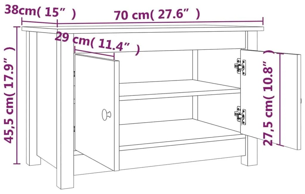 Παπουτσοθήκη Γκρι 70x38x45,5 εκ. από Μασίφ Ξύλο Πεύκου - Γκρι