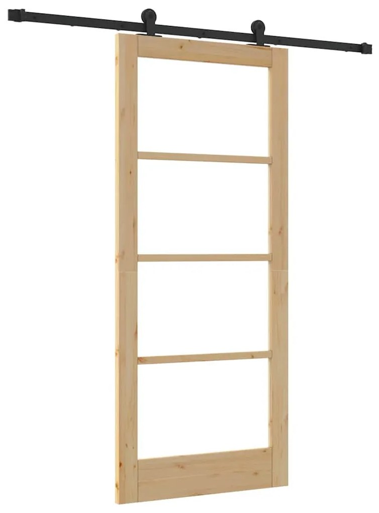 vidaXL Συρόμενη Πόρτα Χειροκίνητος Καφέ 86 x 198.5 cm Ξύλο και μέταλλο