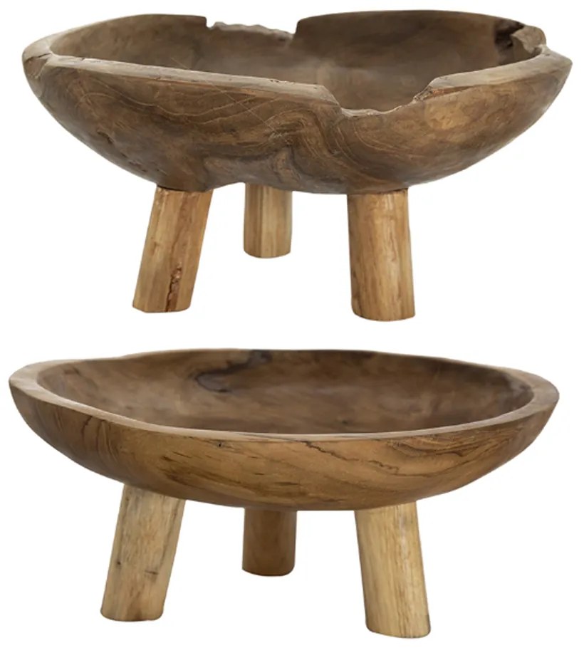 Artekko Woody Μπολ Διακοσμητικό από Ξύλο Teak Φυσικό Σετ/2 Artekko 78339