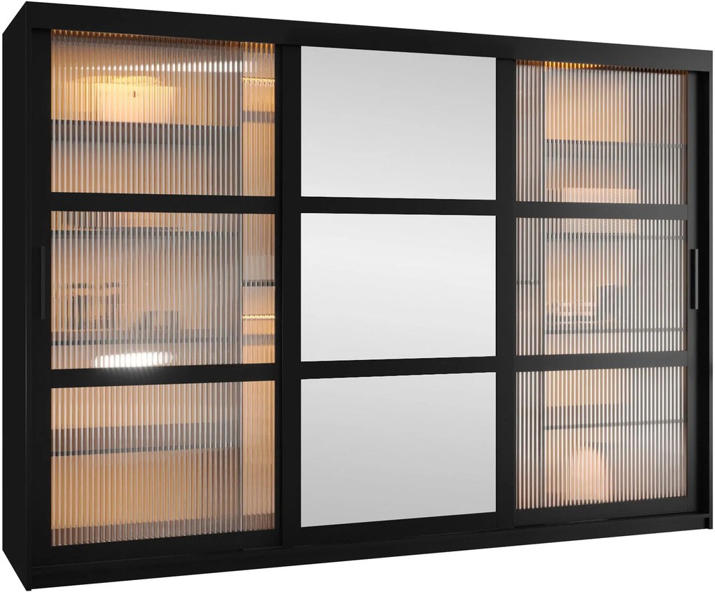 Ντουλάπα Flutes II 250 Συρόμενη-Μαύρο