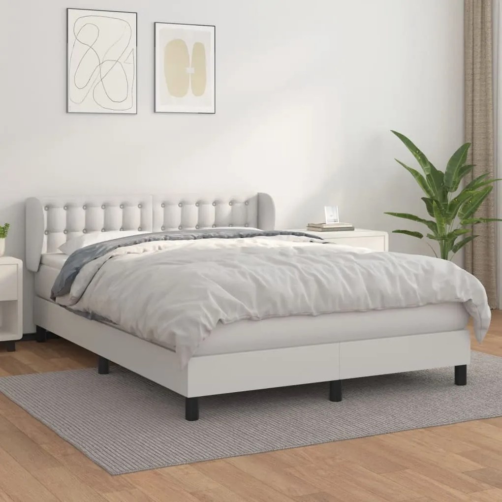 vidaXL Κρεβάτι Boxspring με Στρώμα Λευκό 140x200εκ.από Συνθετικό Δέρμα