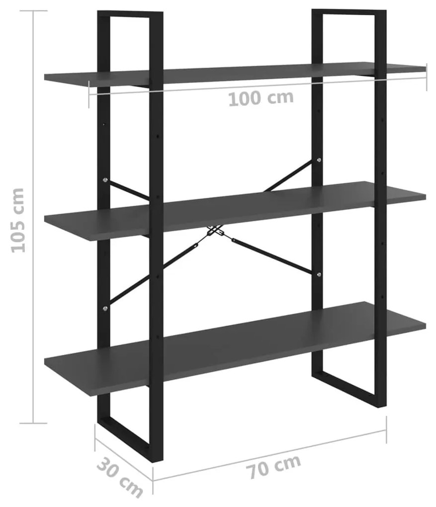 Βιβλιοθήκη Γκρι 100 x 30 x 105 εκ. από Επεξ. Ξύλο - Γκρι