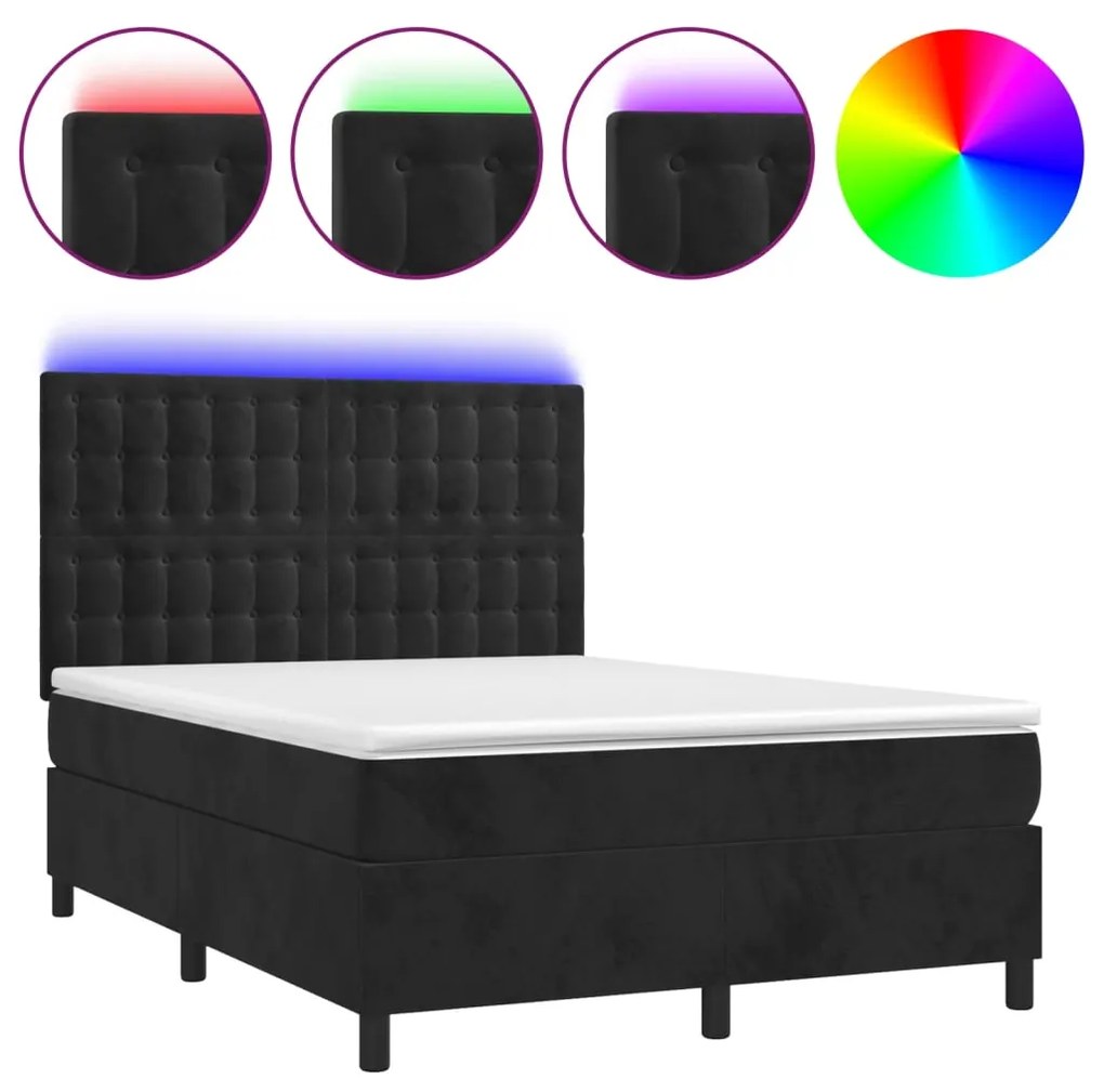 ΚΡΕΒΑΤΙ BOXSPRING ΜΕ ΣΤΡΩΜΑ &amp; LED ΜΑΥΡΟ 140X200 ΕΚ. ΒΕΛΟΥΔΙΝΟ 3136367