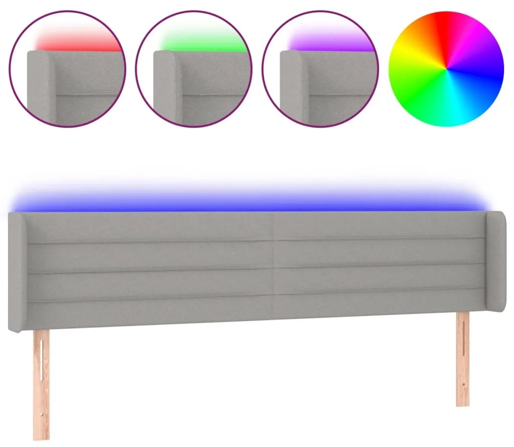 vidaXL Κεφαλάρι Κρεβατιού LED Ανοιχτό Γκρι 183x16x78/88 εκ. Υφασμάτινο