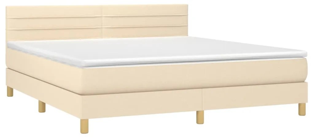 Κρεβάτι Boxspring με Στρώμα &amp; LED Κρεμ 180x200 εκ. Υφασμάτινο - Κρεμ