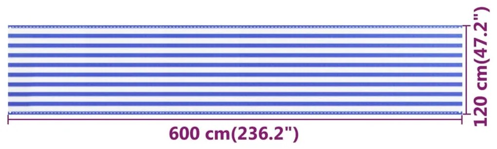 vidaXL Διαχωριστικό Βεράντας Μπλε / Λευκό 120x600 εκ. από HDPE