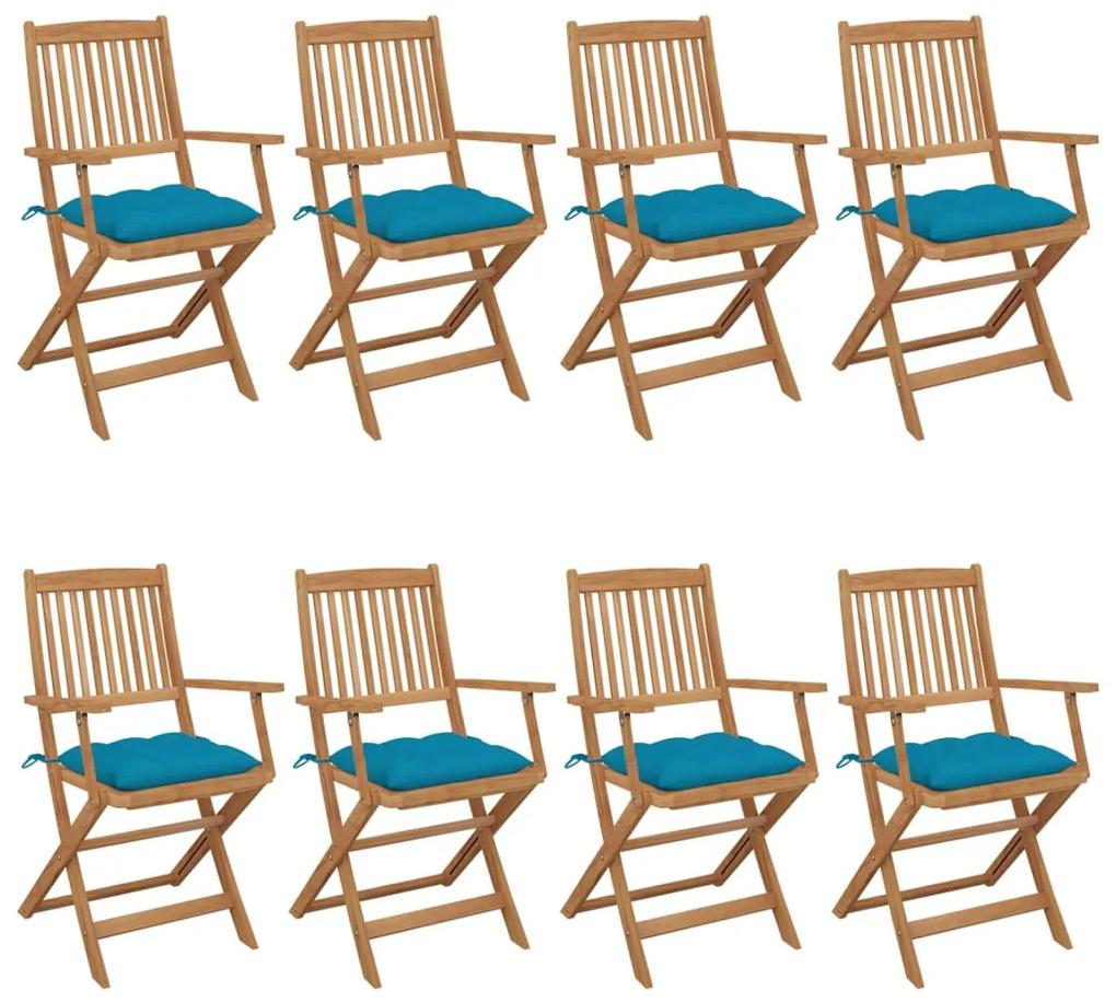 3074986 vidaXL Καρέκλες Κήπου Πτυσσόμενες 8 τεμ Μασίφ Ξύλο Ακακίας &amp; Μαξιλάρια Μπλε, 1 Τεμάχιο