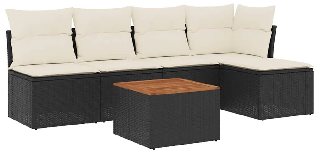 vidaXL Καναπές Κήπου 6 Τεμαχίων Μαύρο από Συνθετικό Ρατάν με Μαξιλάρια