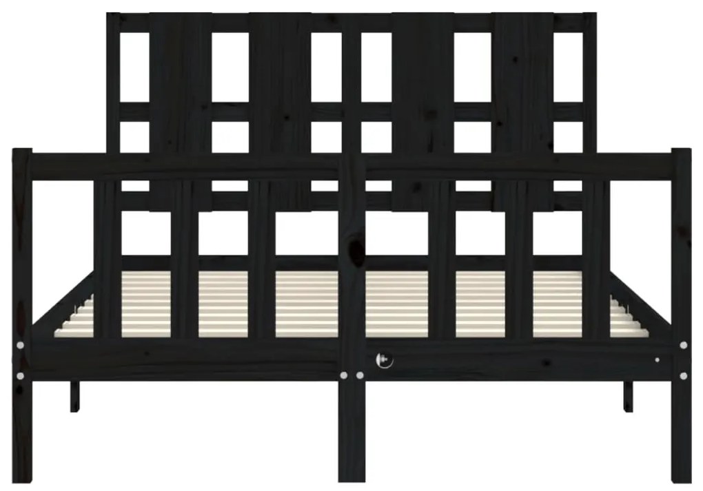 vidaXL Πλαίσιο Κρεβατιού με Κεφαλάρι Μαύρο 140x190 εκ. Μασίφ Ξύλο