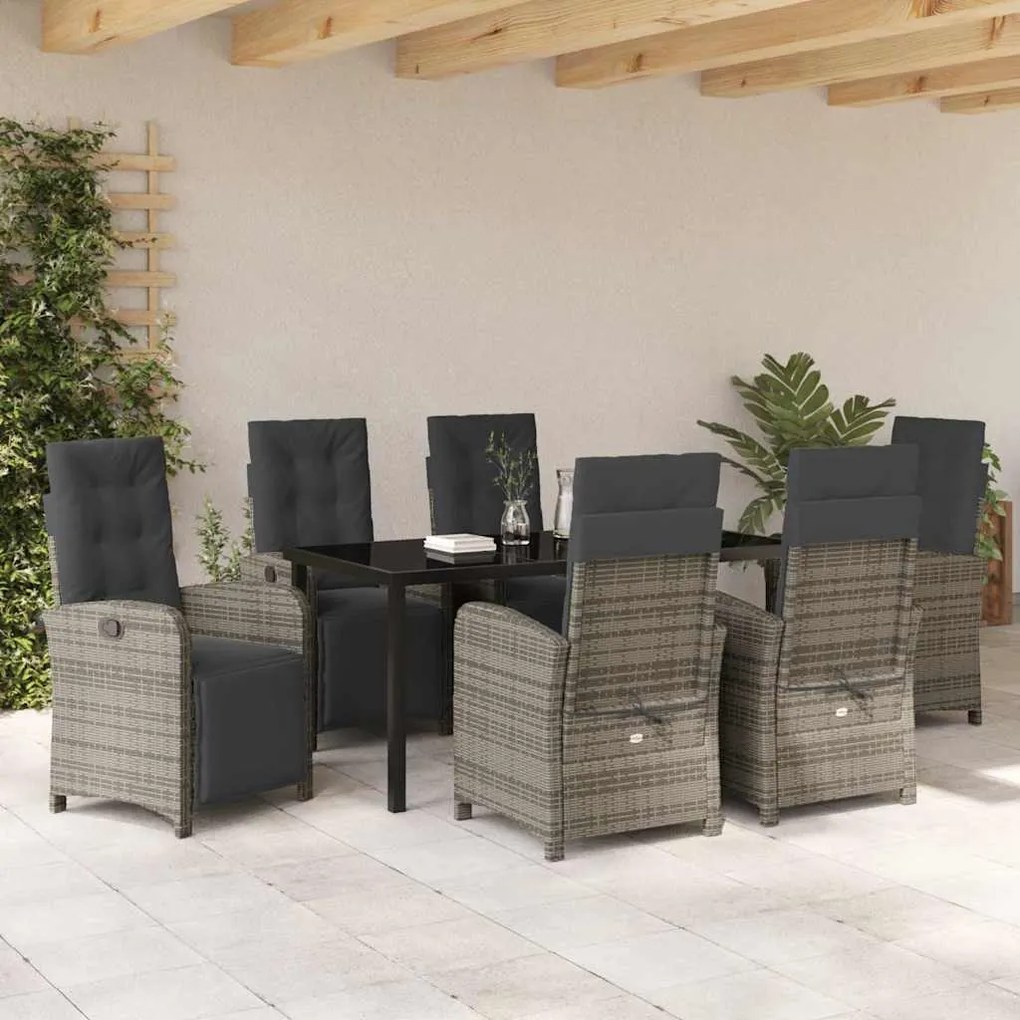 vidaXL Σέτ φαγητού για κήπο 7 pcs Γκρι συνθετικό ρατάν