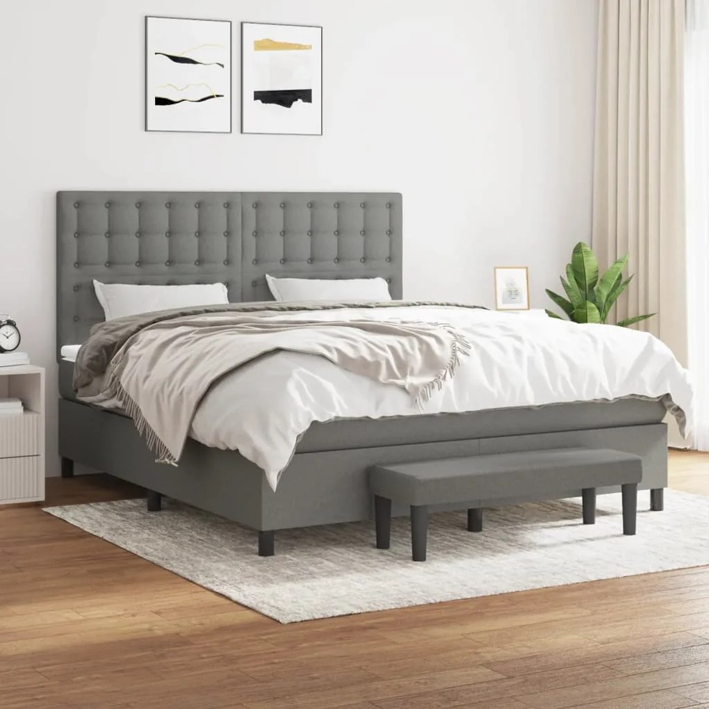 Κρεβάτι Boxspring με Στρώμα Σκούρο Γκρι 160x200 εκ Υφασμάτινο - Γκρι