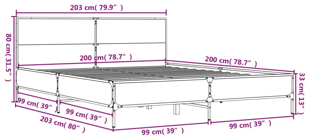 Πλαίσιο Κρεβατιού Γκρι Sonoma 200x200 εκ. Επεξ. Ξύλο &amp; Μέταλλο - Γκρι