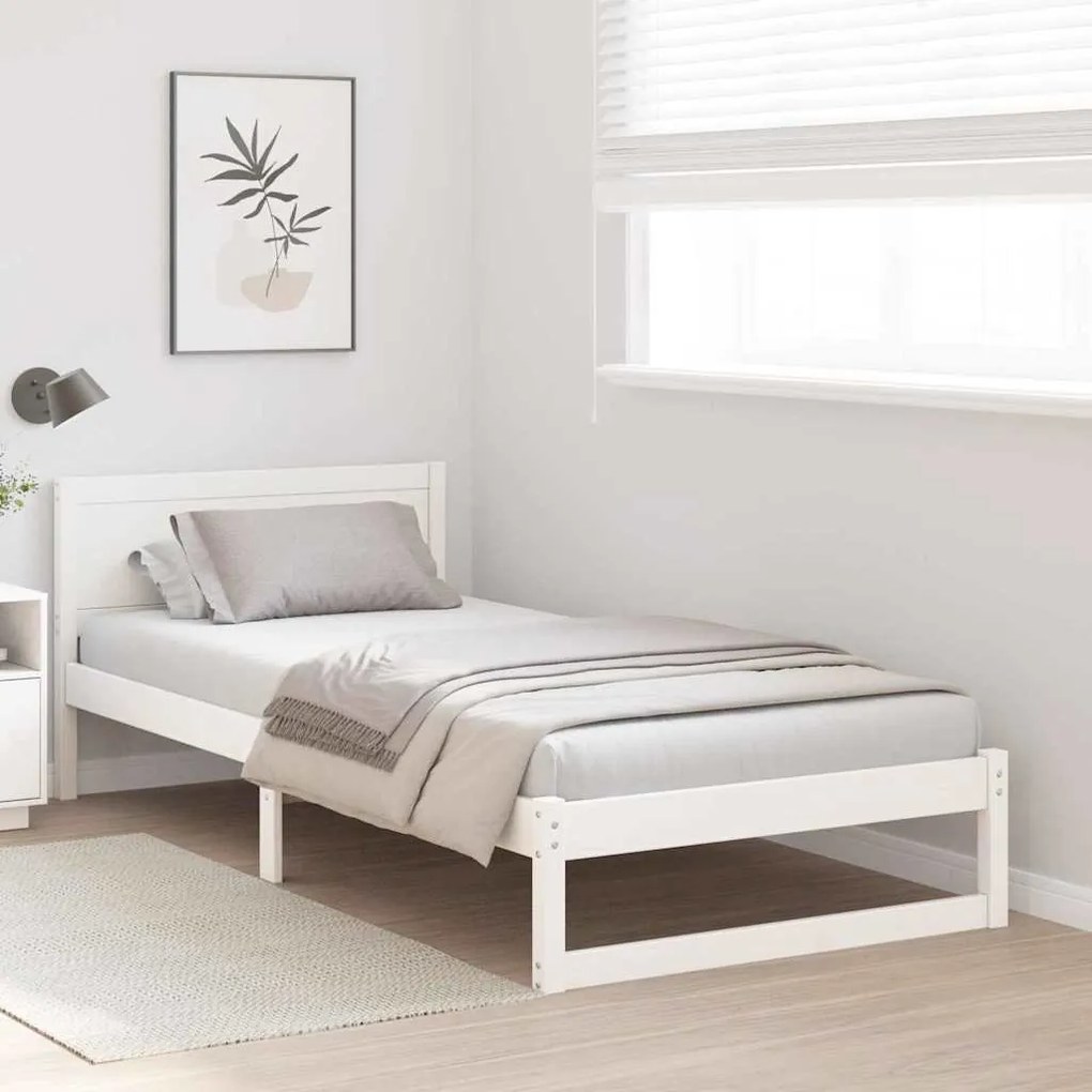 vidaXL Σκελετός Κρεβατιού Λευκό 90 x 200 cm Μασίφ ξύλο πεύκου
