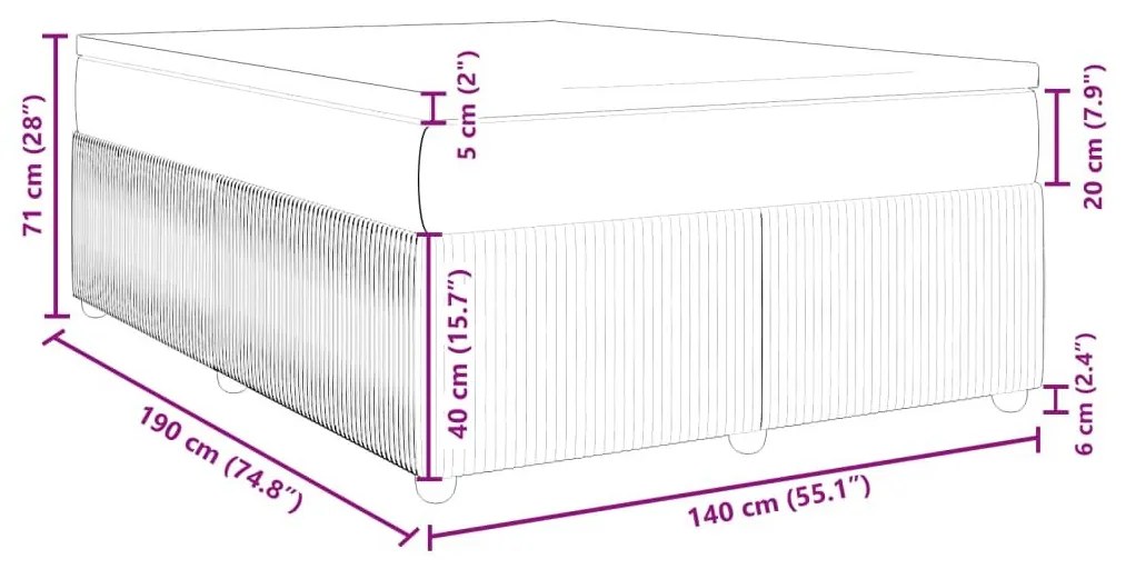 Κρεβάτι Boxspring με Στρώμα Σκούρο Γκρι 140x190 εκ. Υφασμάτινο - Γκρι