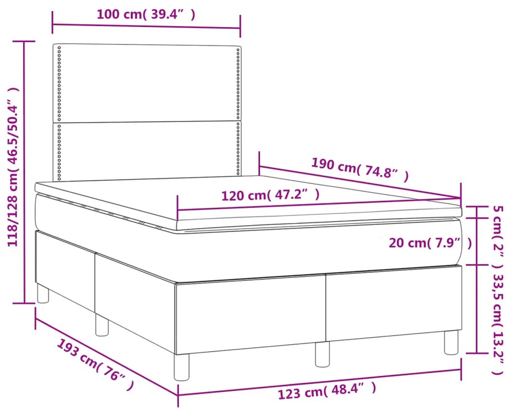 Κρεβάτι Boxspring με Στρώμα &amp; LED Μαύρο 120x190 εκ. Βελούδινο - Μαύρο