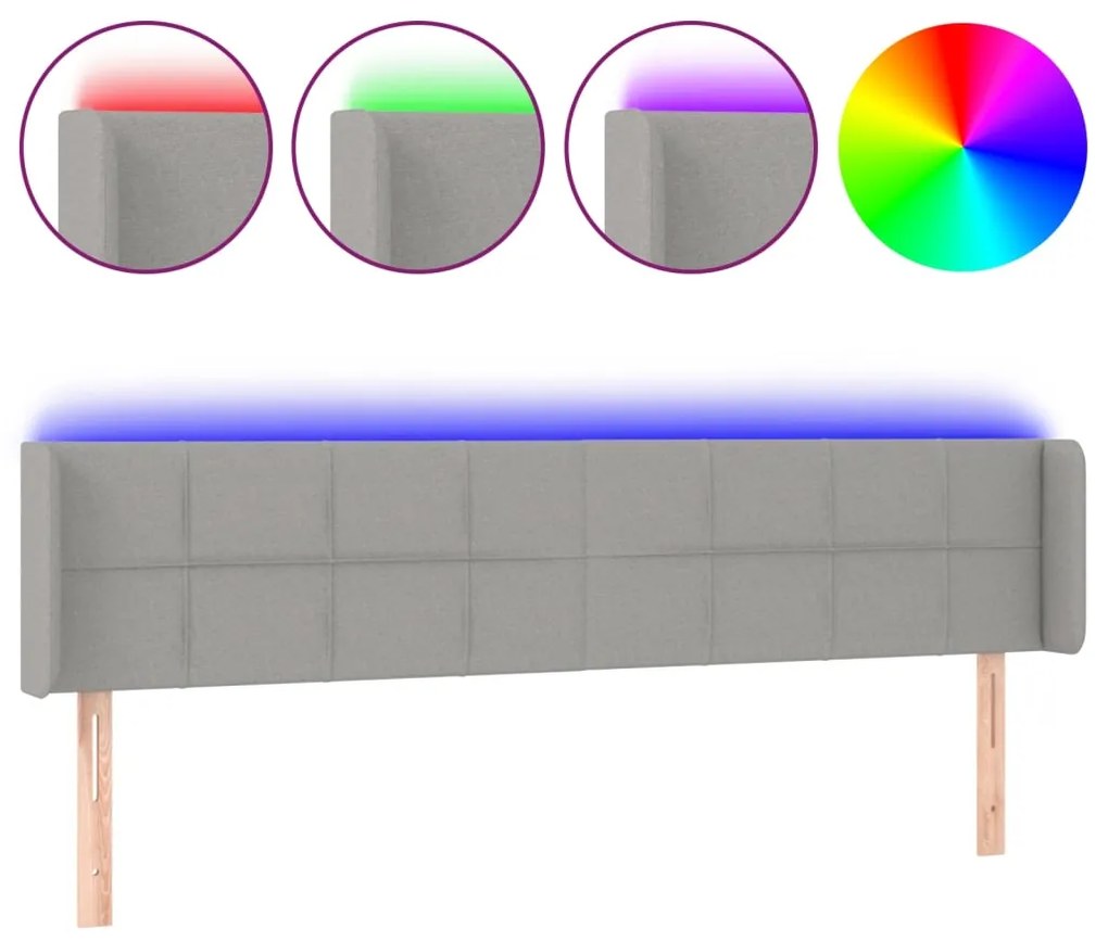 vidaXL Κεφαλάρι Κρεβατιού LED Ανοιχτό Γκρι 203x16x78/88 εκ. Υφασμάτινο