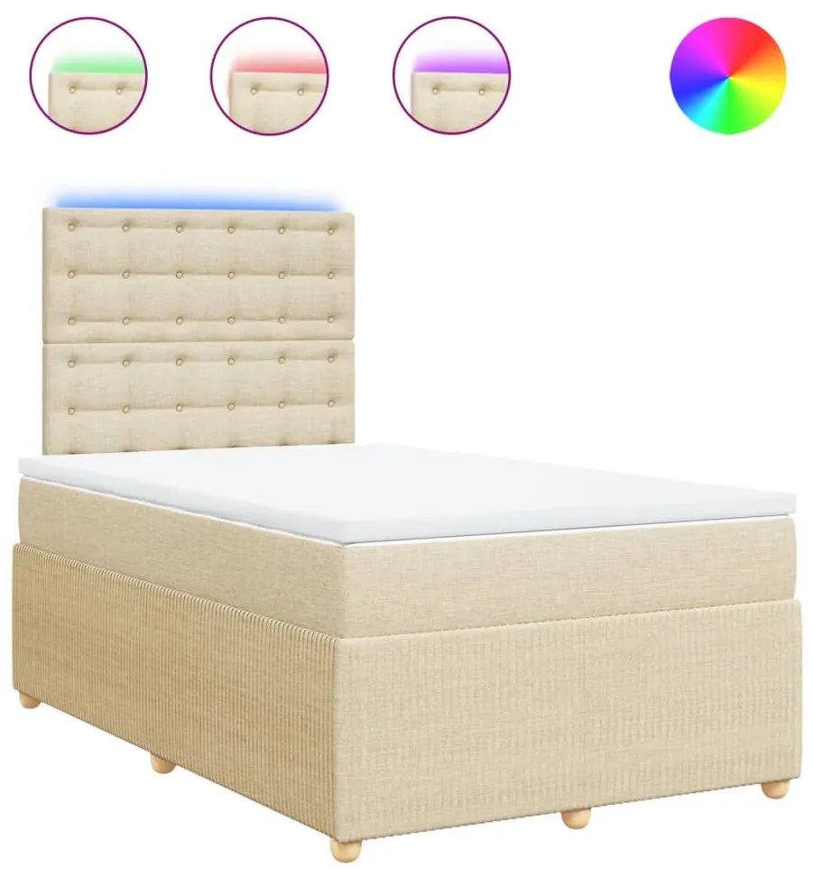 vidaXL Κρεβάτι Boxspring με Στρώμα Κρεμ 120x190 εκ. Υφασμάτινο