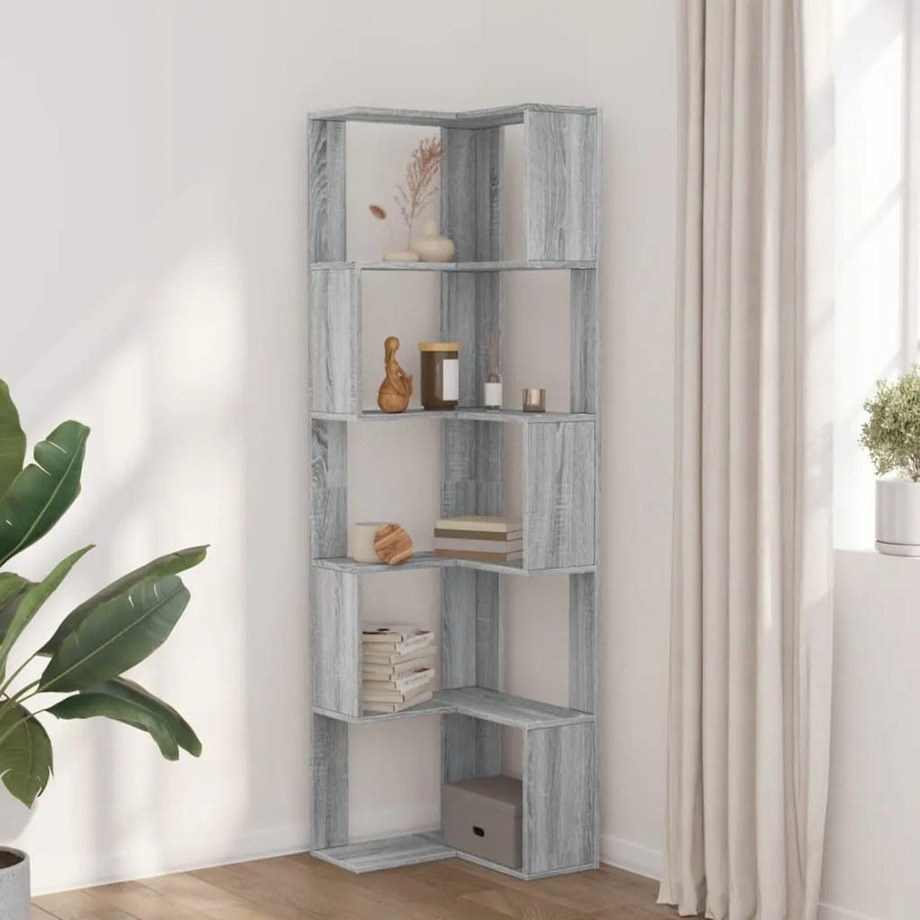 vidaXL Βιβλιοθήκη Γωνιακή 5 Επ. Γκρι Sonoma 50x50x179 εκ Επεξ. Ξύλο